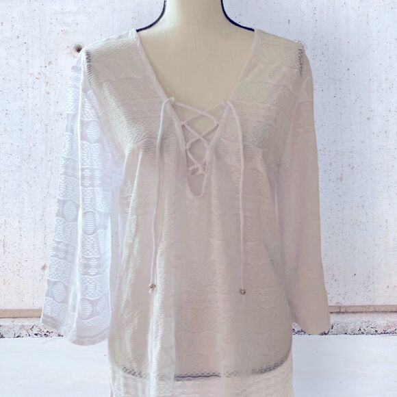 J VALDI NWT SWIMWEAR BATHING SUIT COVER UP DRESS WHITE LARGE - Picture 2 of 7